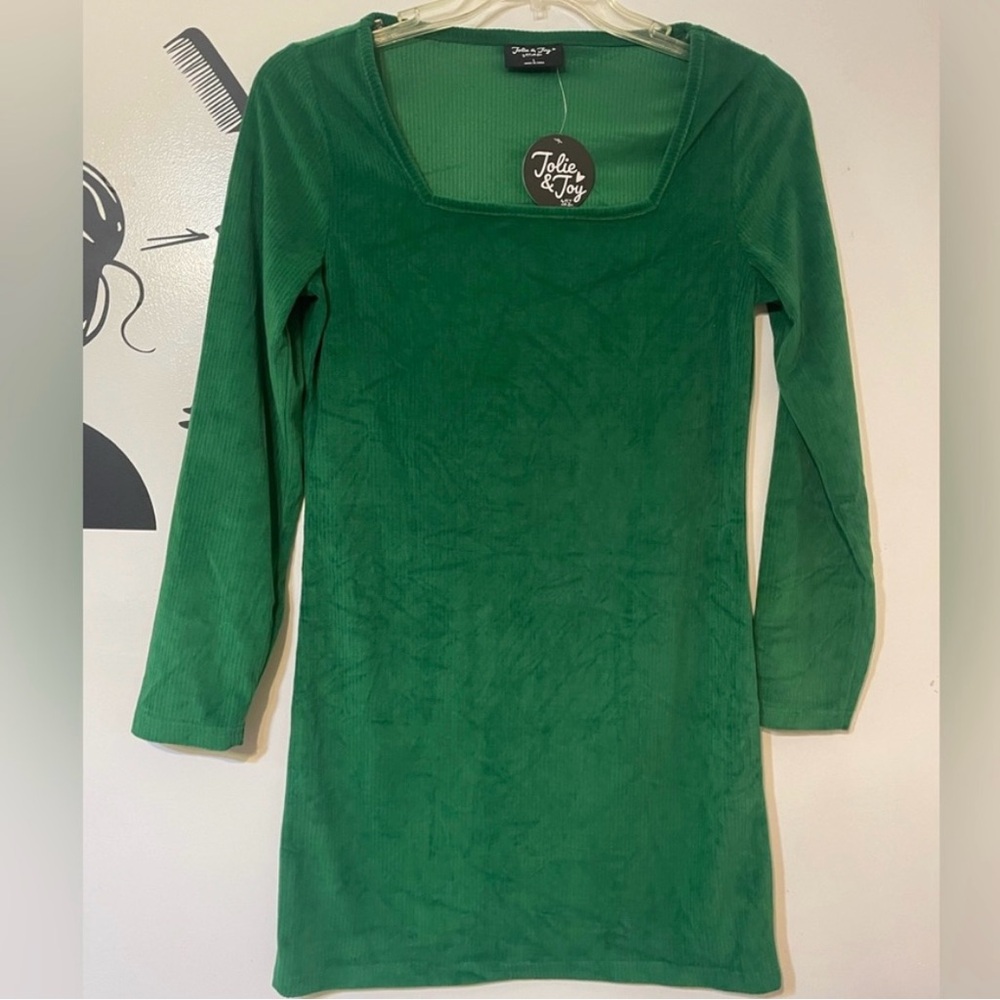 Jolie & Joy Green Long Sleeve Pullover Dress Square Comfy Neck Size L